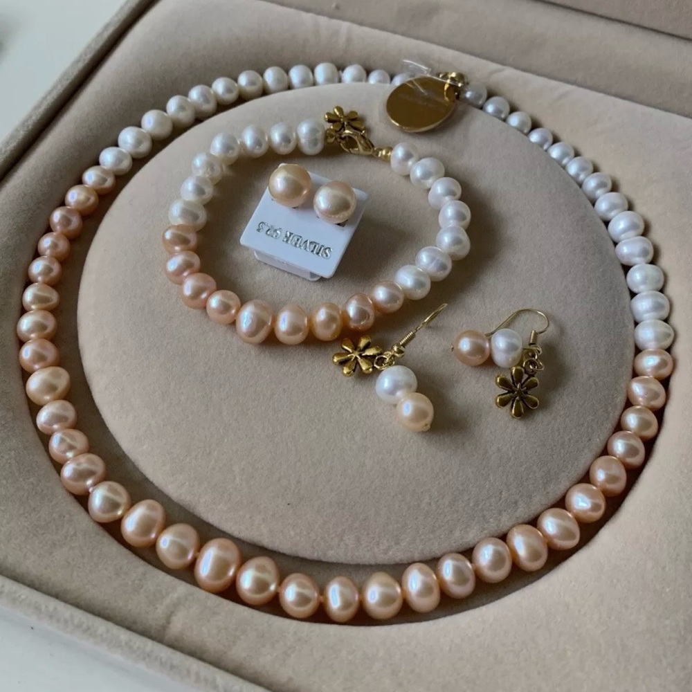 NA*PRAWDE genuine pearl necklace set Potato Shape 8mm AAA Grade - Picture 4 of 7